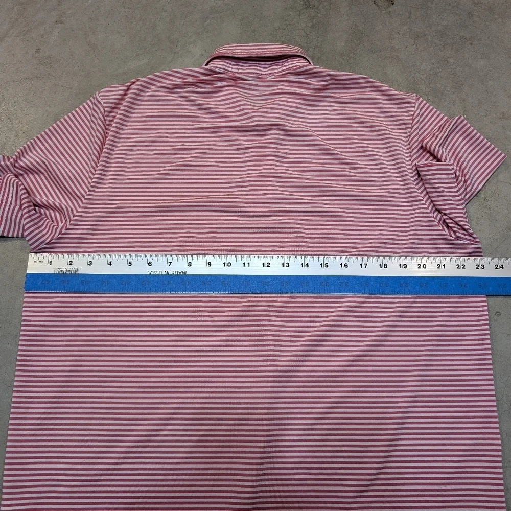 RLX Performance Golf Polo Mens L Red White Striped Society Of Seniors